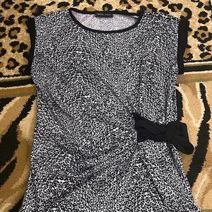 MANDY EVANS BLACK & WHITE LEOPARD SLEEVELESS TANK TOP BLOUSE WITH TIE MEDIUM